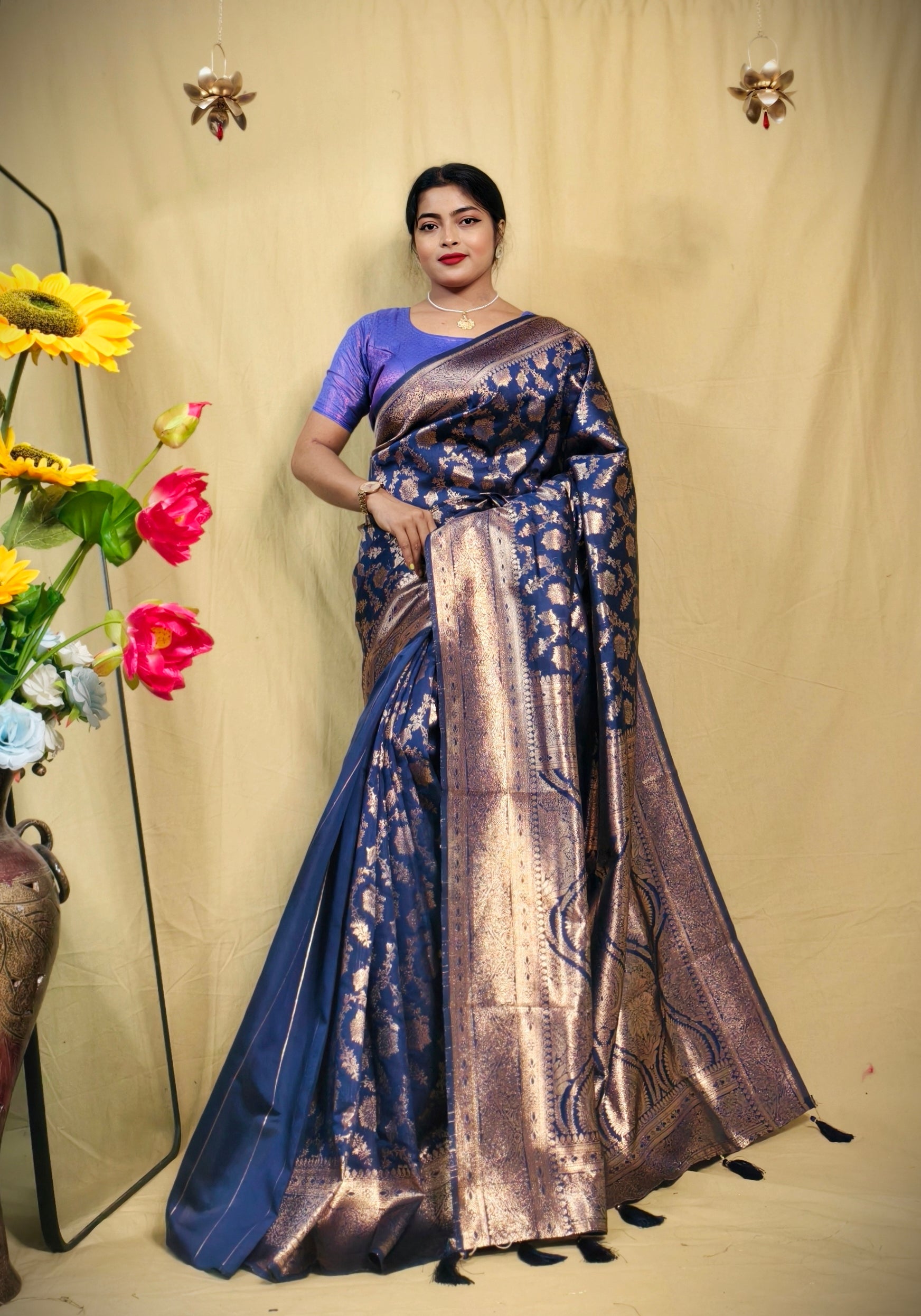 Sarees For Women Kanjivaram Silk Woven Wedding Saree | Diwali Gift Indian Gift Sari & Unstitched Blouse