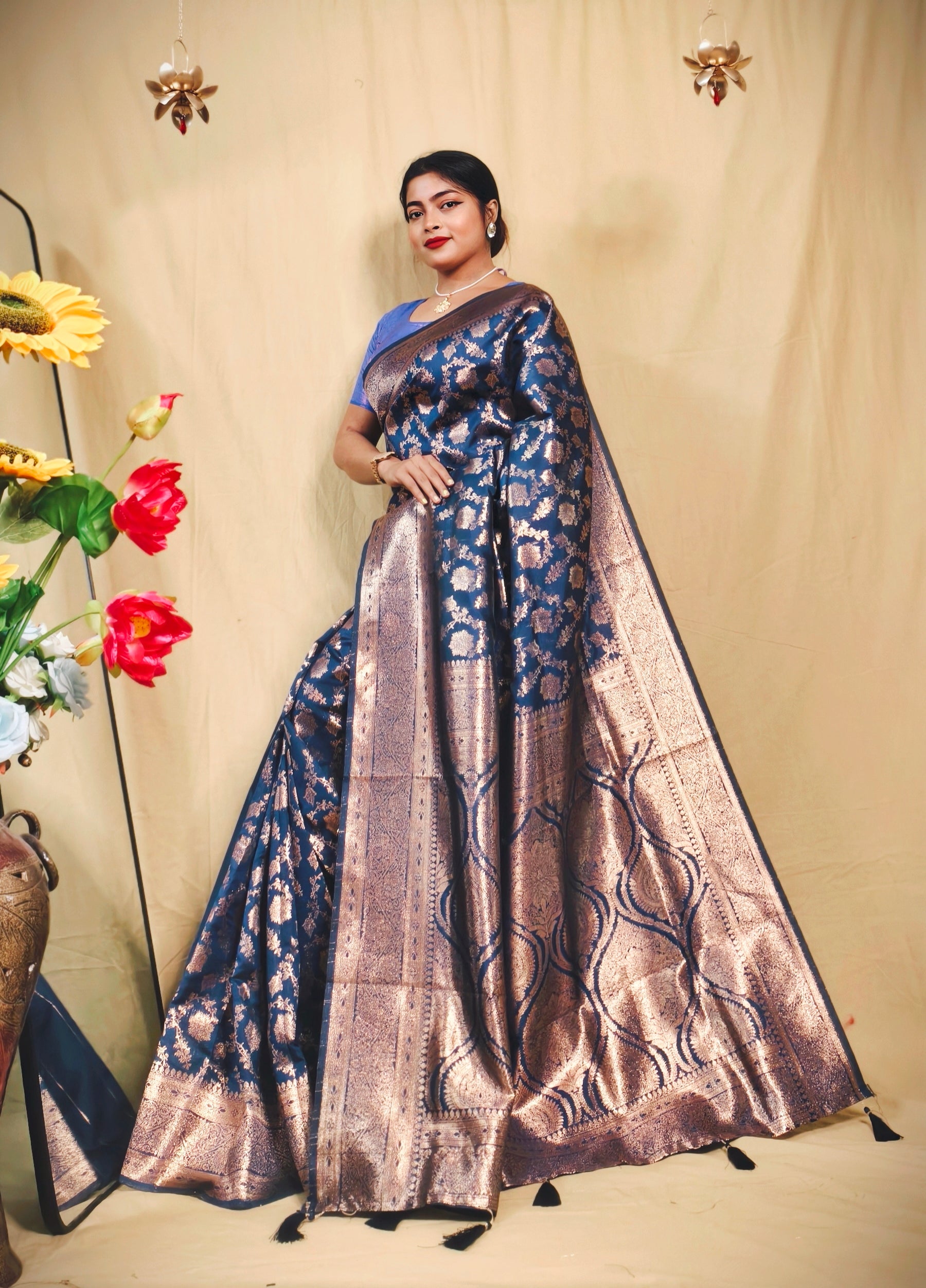 Sarees For Women Kanjivaram Silk Woven Wedding Saree | Diwali Gift Indian Gift Sari & Unstitched Blouse