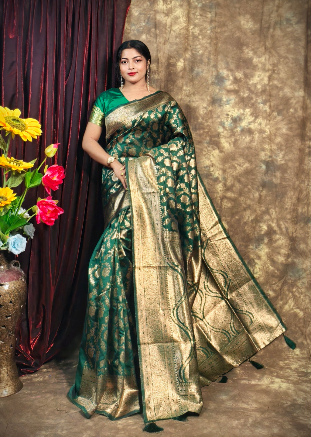 Sarees For Women Kanjivaram Silk Woven Wedding Saree | Diwali Gift Indian Gift Sari & Unstitched Blouse