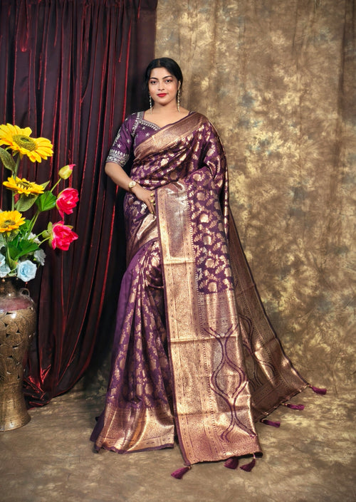 Sarees For Women Kanjivaram Silk Woven Wedding Saree | Diwali Gift Indian Gift Sari & Unstitched Blouse