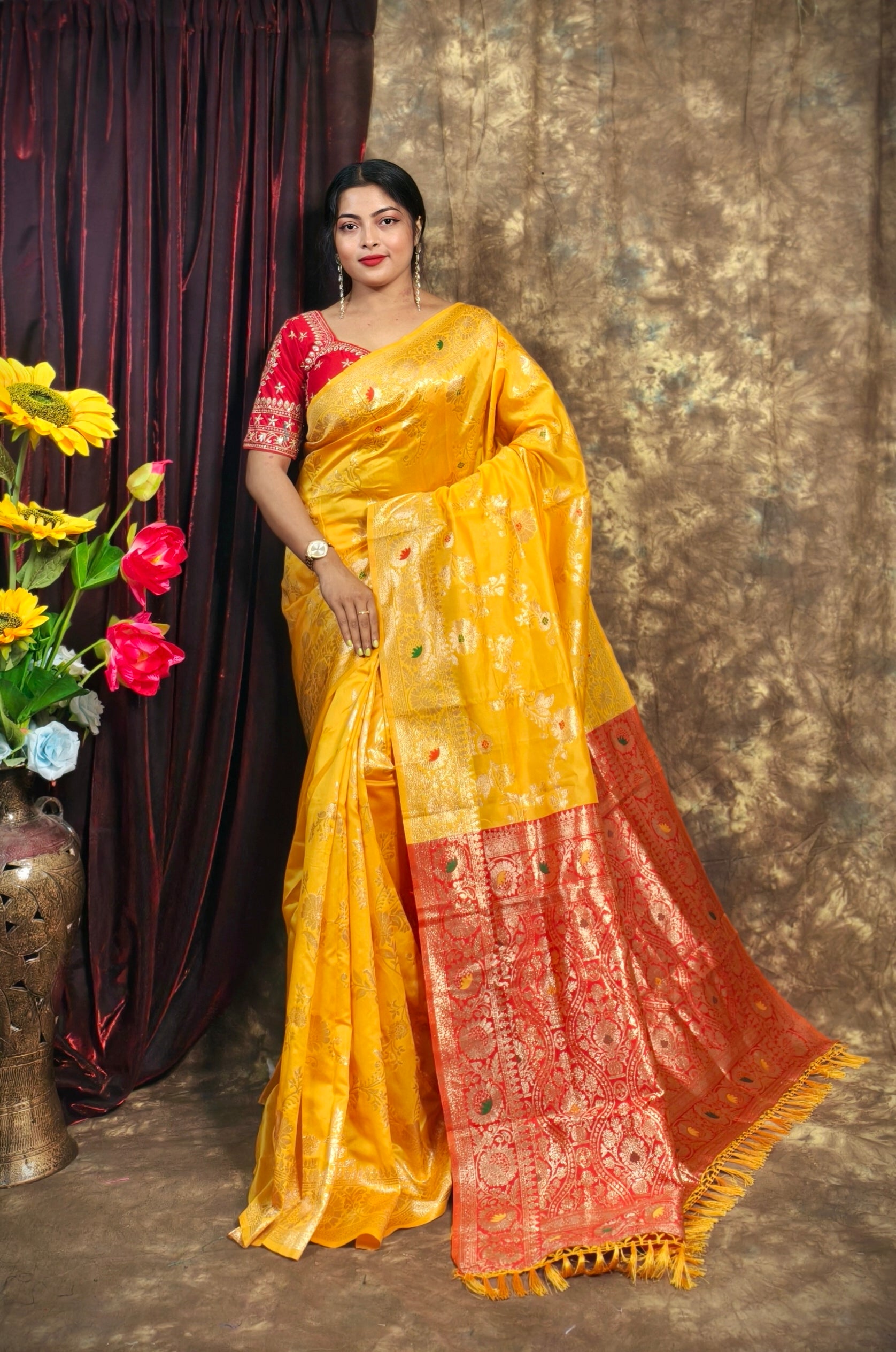 Sarees For Women Premium Banarasi Art Silk Woven Wedding Saree | Diwali Gift Indian Gift Sari & Unstitched Blouse