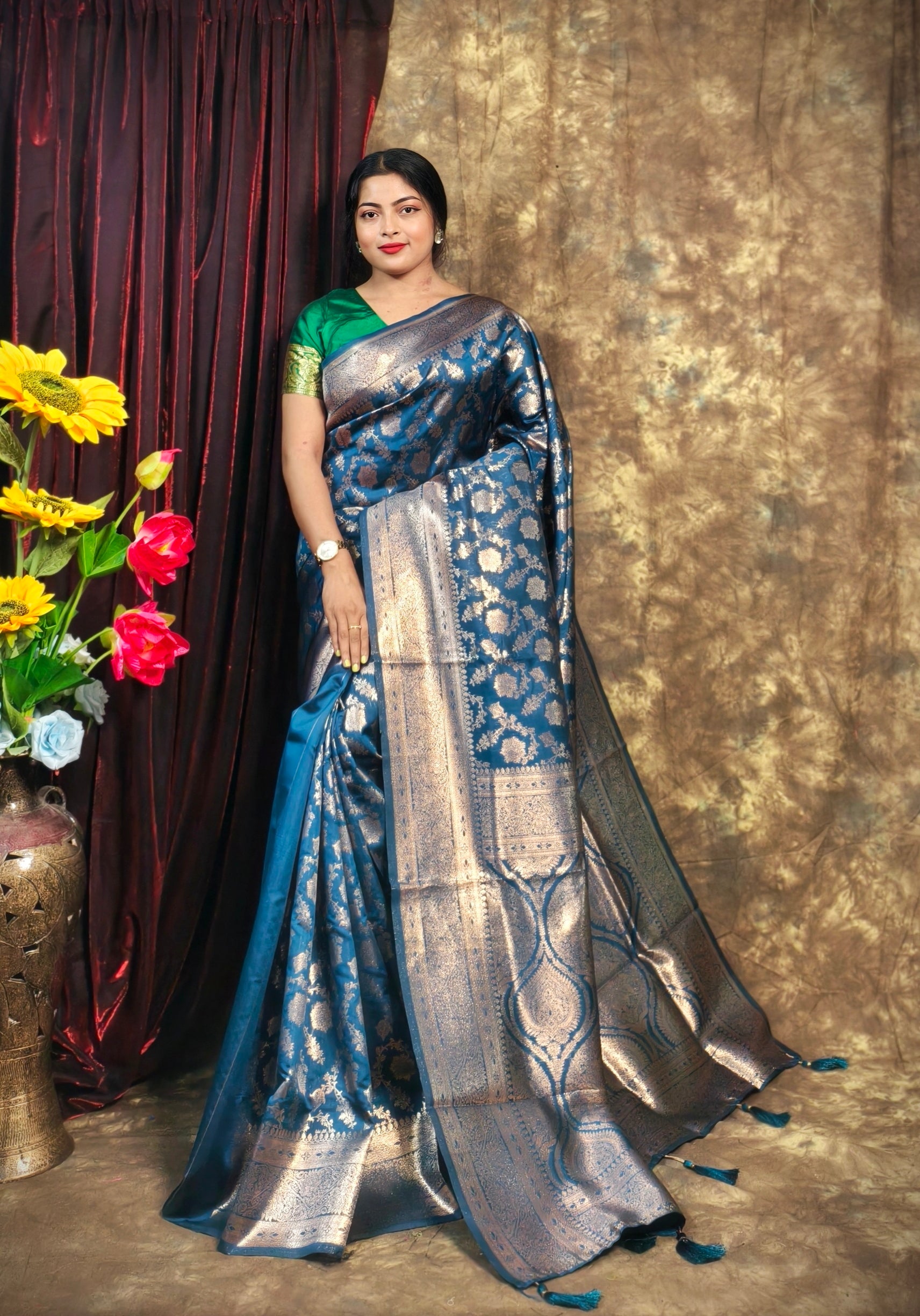 Sarees For Women Kanjivaram Silk Woven Wedding Saree | Diwali Gift Indian Gift Sari & Unstitched Blouse