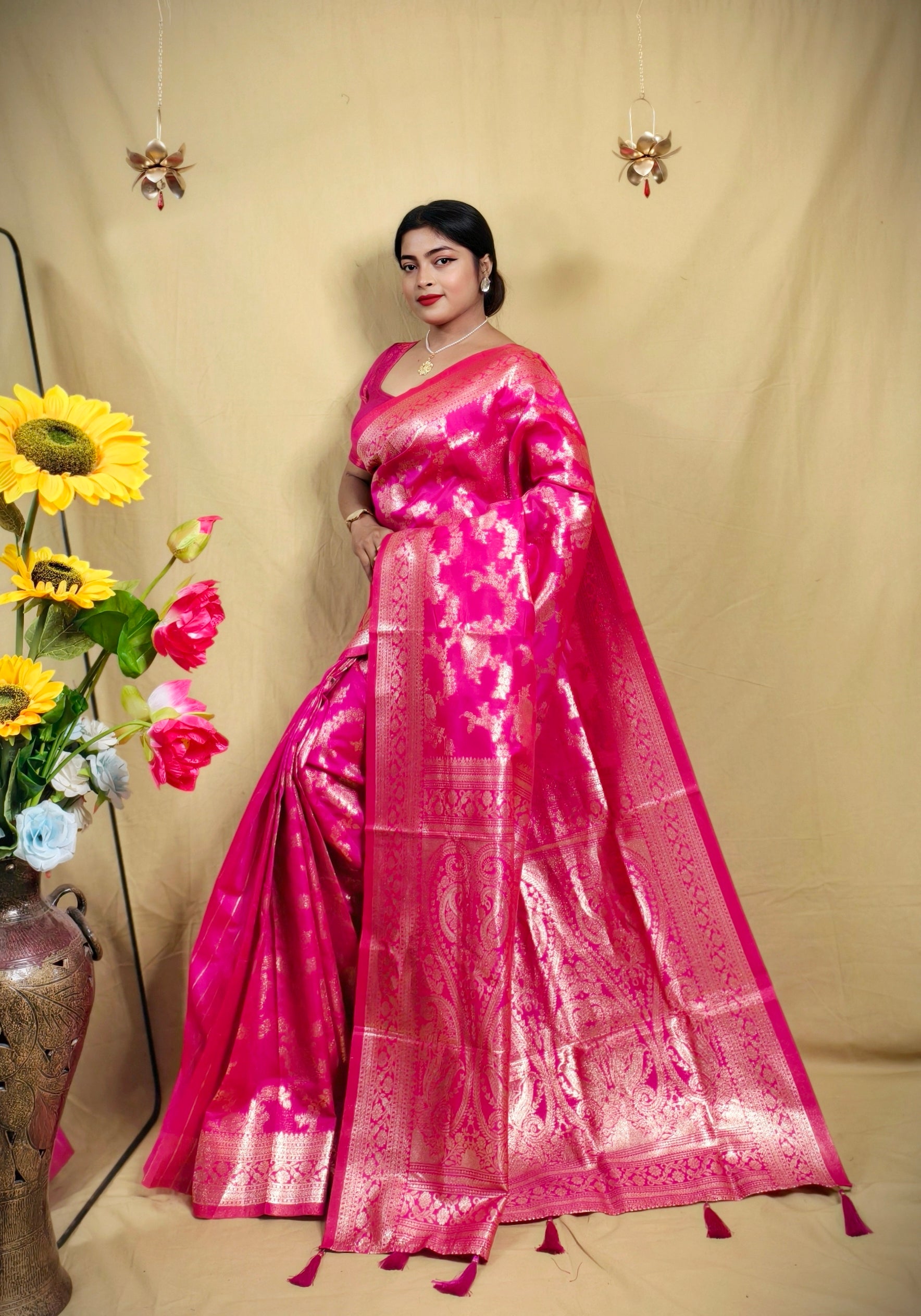 Sarees For Women Kanjivaram Silk Woven Wedding Saree | Diwali Gift Indian Gift Sari & Unstitched Blouse