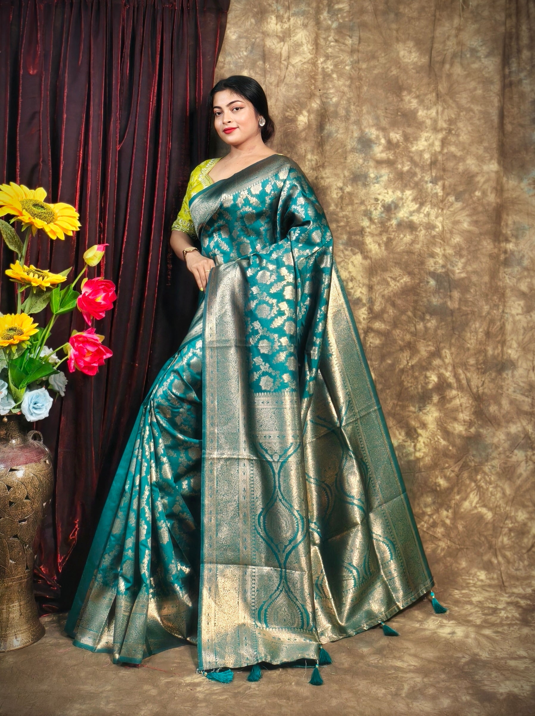 Sarees For Women Kanjivaram Silk Woven Wedding Saree | Diwali Gift Indian Gift Sari & Unstitched Blouse