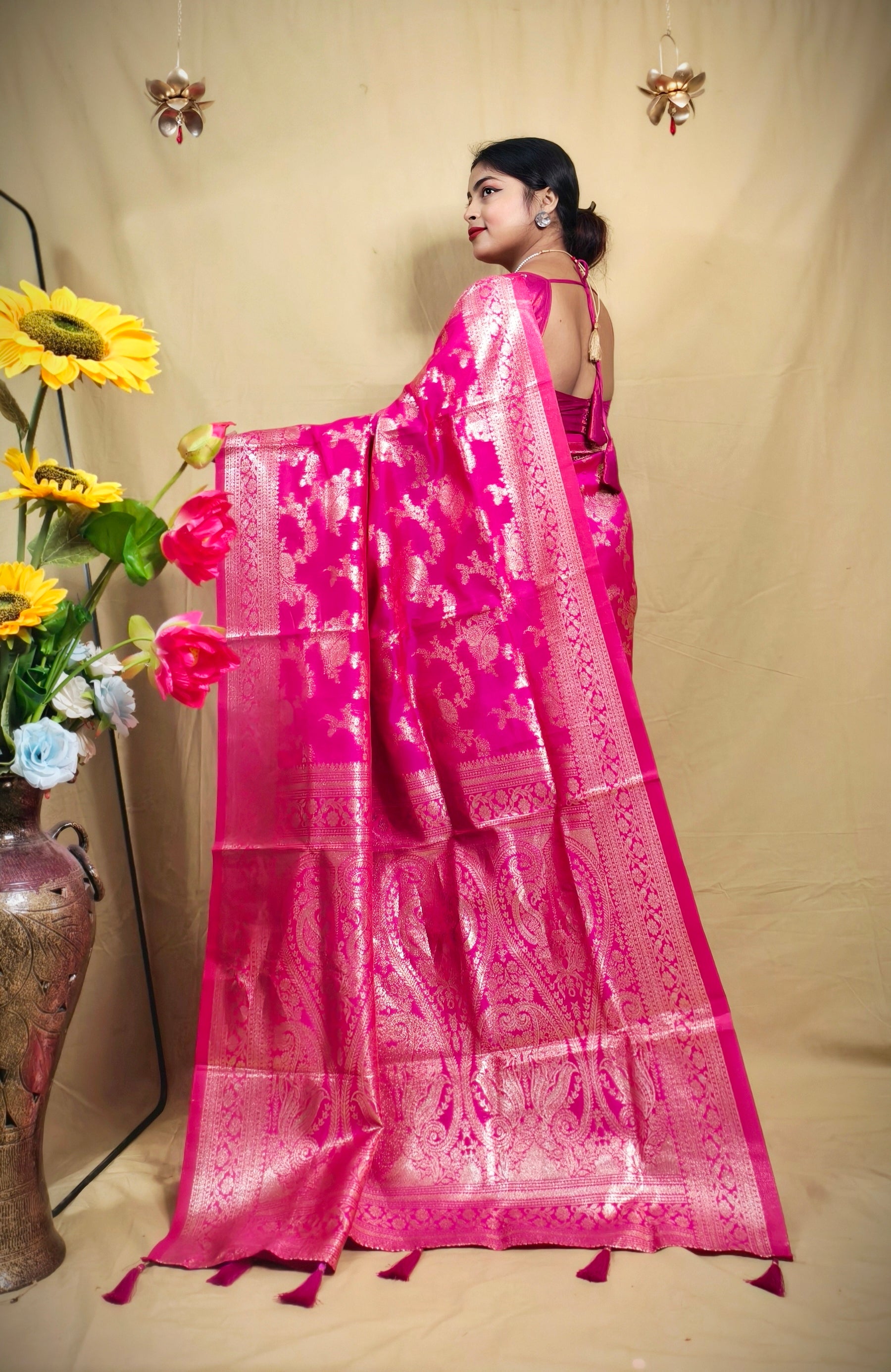 Sarees For Women Kanjivaram Silk Woven Wedding Saree | Diwali Gift Indian Gift Sari & Unstitched Blouse